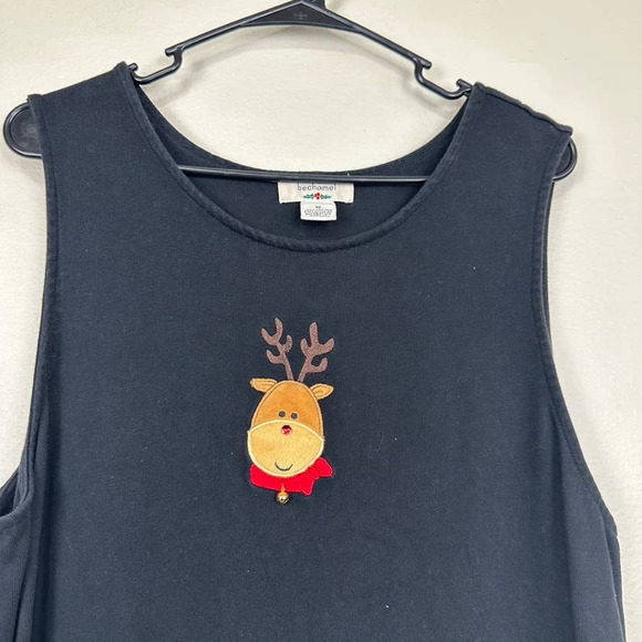 Bechamel Reindeer Christmas Holiday Maxi Dress Black Vintage Size Medium - Picture 2 of 6
